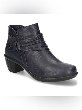 Easy Street Damita NAVY Navy Synthetic Bootie WW Wide Block Heel Side Zip